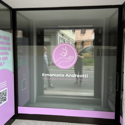 Decorazione Vetrine Emanuela Andreotti - Adesivi intagliati, fondo sabbiato 