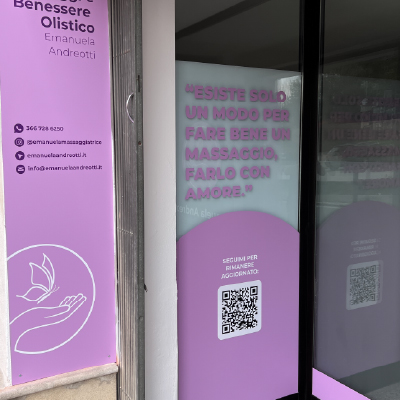 Decorazione Vetrine Emanuela Andreotti - Adesivi intagliati, fondo sabbiato 